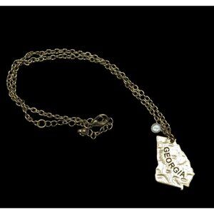 Souvenir Georgia State Shaped Gold Tone Pendant Necklace